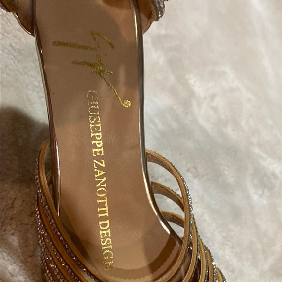 Giuseppe Zanotti Gold and Rhinestone Heels with Strappy Design - Picture 2 of 5